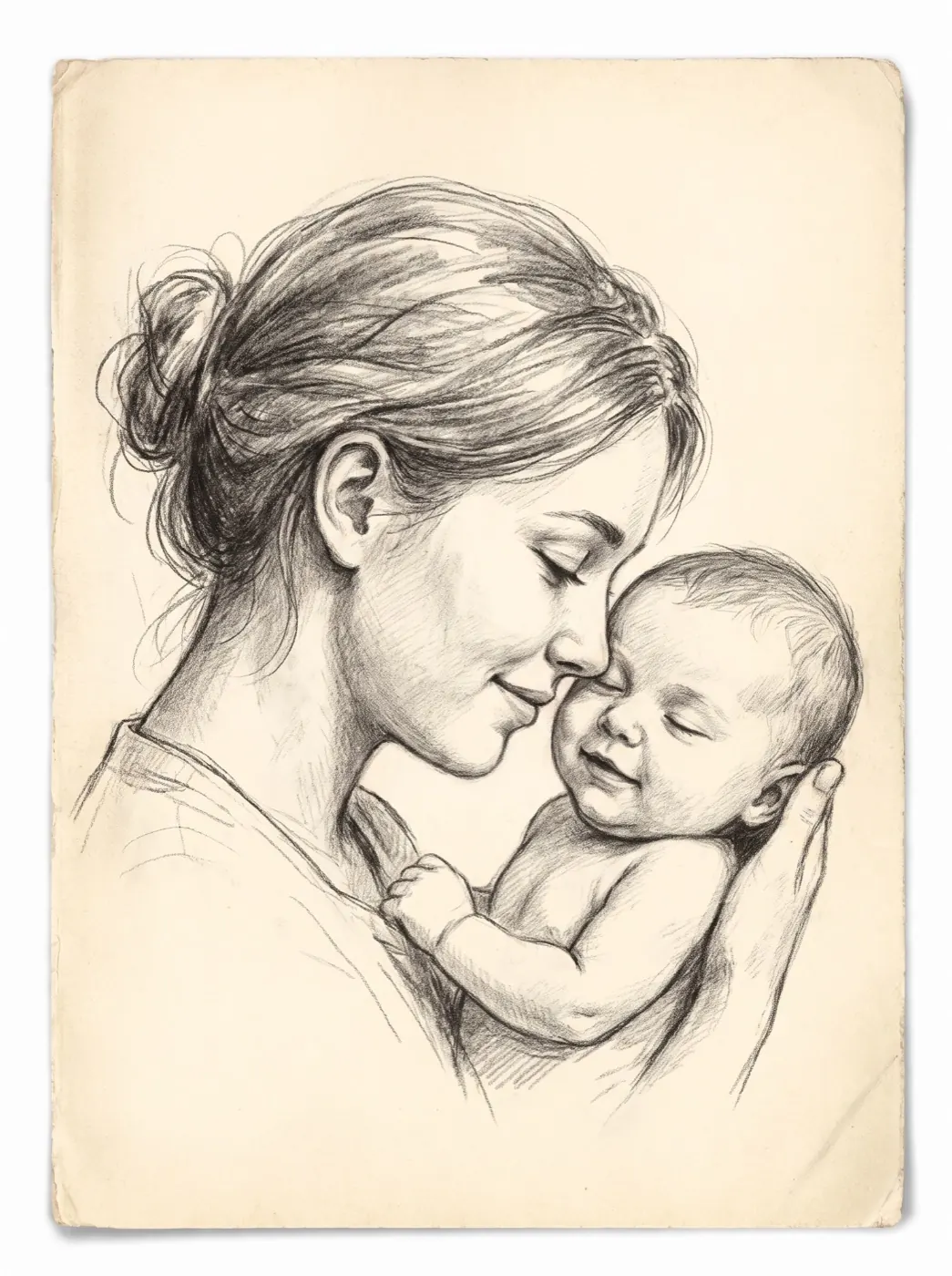 Anne ve bebek karakalem portre çizimi